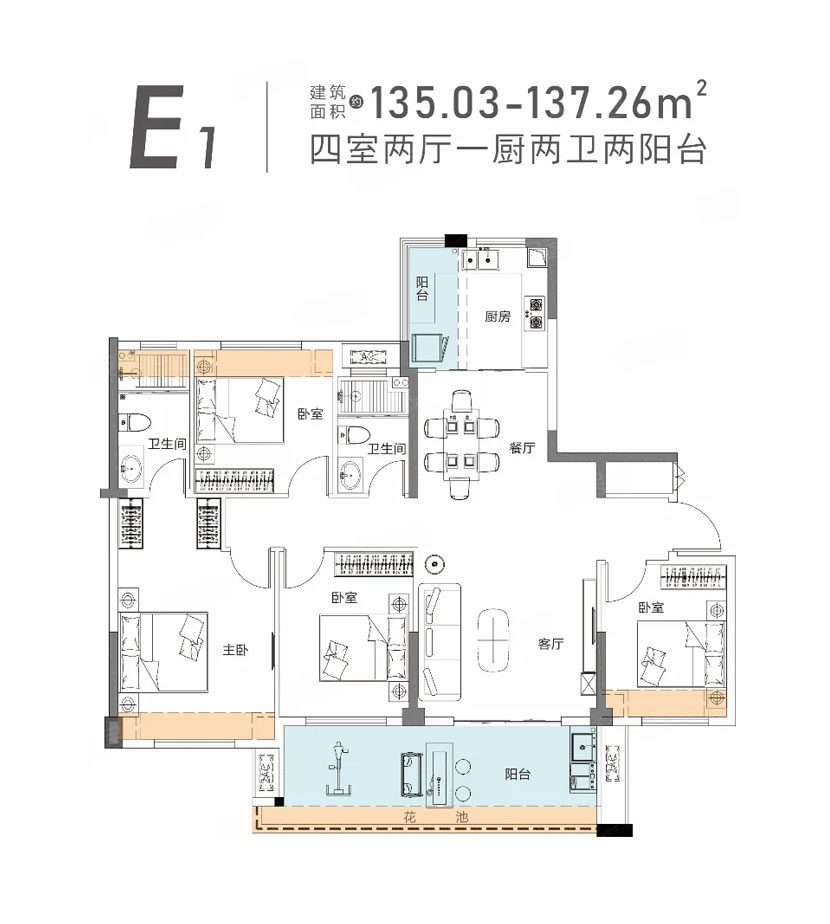 监利市信达江城壹品E1户型