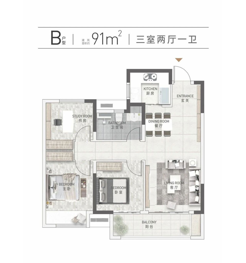 洪湖市洪湖壹号院B户型