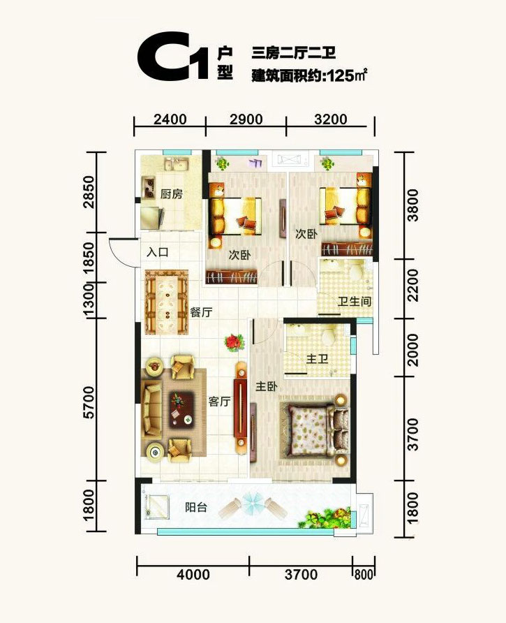 洪湖市桃园雅居&middot;颐和苑C1户型
